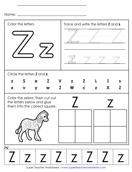 Letter Z: Mixed Skills - Letter Z - Mixed Skills (Basic) (Printable PDF Worksheet)