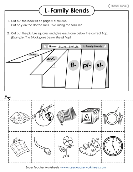 Cut-and-Glue Activities - Lift-the-Flap Activity (Phonics L-Family Blends) (Printable PDF Worksheet)