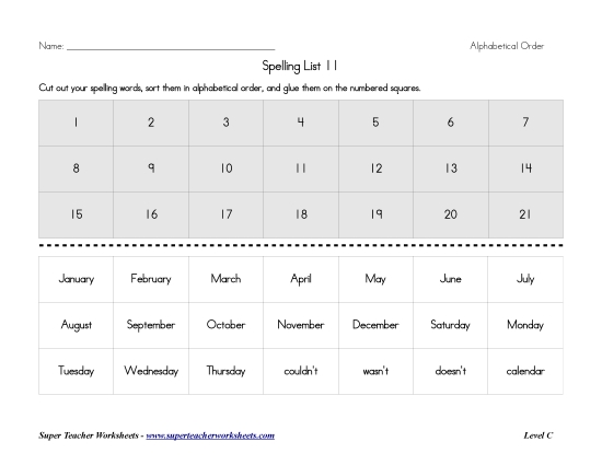 List C-11 - List 11:&nbsp; ABC Order (Printable PDF Worksheet)