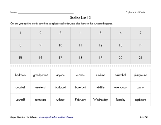 List C-13 - List 13:&nbsp; ABC Order (Printable PDF Worksheet)