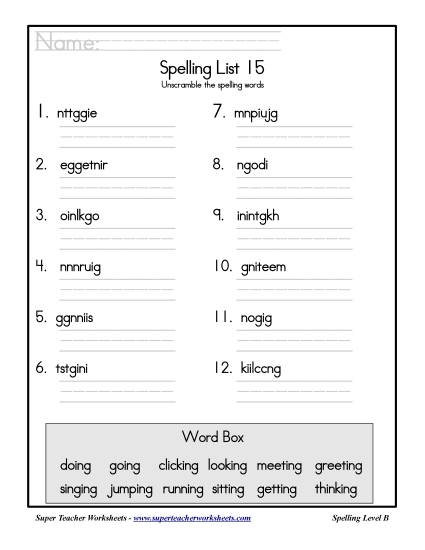 List B-15 - List 15: Word Scramble (Printable PDF Worksheet)
