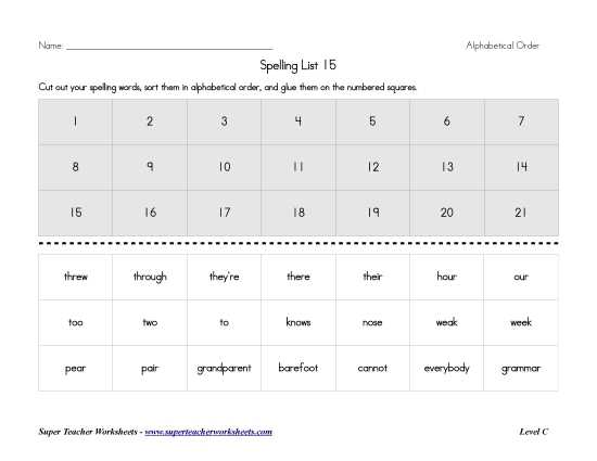 List C-15 - List 15:&nbsp; ABC Order (Printable PDF Worksheet)