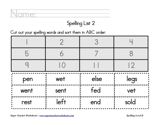 List B-2 - List 2:  ABC Order (Printable PDF Worksheet)