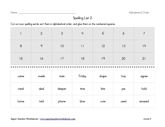List C-2 - List 2:  ABC Order (Printable PDF Worksheet)