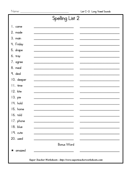 List C-2 - List 2: Word List (Printable PDF Worksheet)