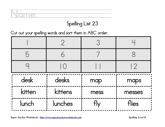 List B-23 - List 23:&nbsp; ABC Order (Printable PDF Worksheet)