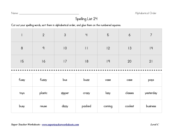 List C-24 - List 24:&nbsp; ABC Order (Printable PDF Worksheet)