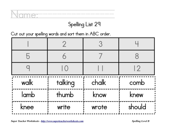 List B-29 - List 29:&nbsp; ABC Order (Printable PDF Worksheet)