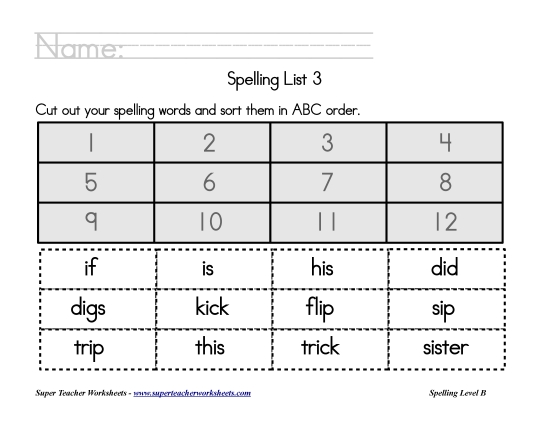 List B-3 - List 3:&nbsp; ABC Order (Printable PDF Worksheet)
