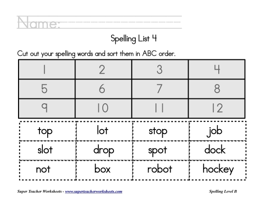 List B-4 - List 4:&nbsp; ABC Order (Printable PDF Worksheet)