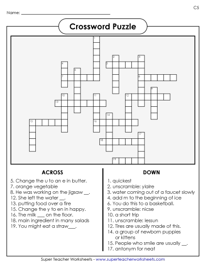 List C-5 - List 5:&nbsp; Crossword Puzzle (Printable PDF Worksheet)