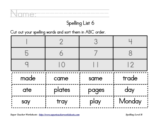 List B-6 - List 6:&nbsp; ABC Order (Printable PDF Worksheet)
