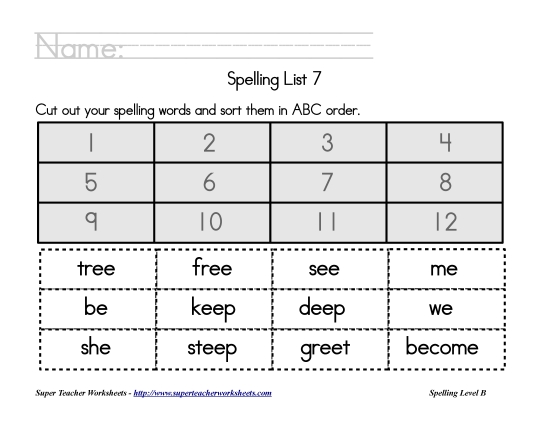 List B-7 - List 7:&nbsp; ABC Order (Printable PDF Worksheet)