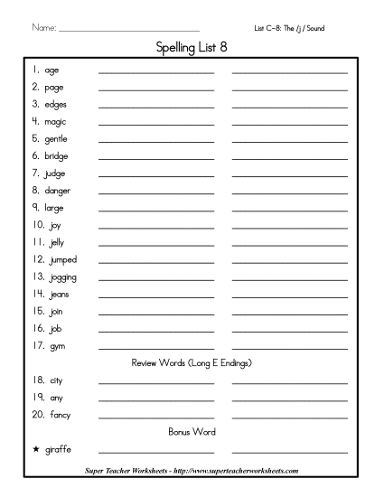 List C-8 - List 8: Word List (Printable PDF Worksheet)