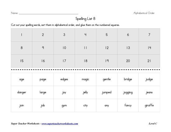 List C-8 - List 8:&nbsp; ABC Order (Printable PDF Worksheet)