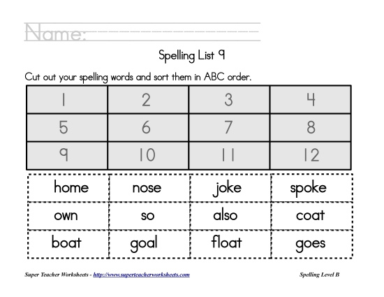List B-9 - List 9:&nbsp; ABC Order (Printable PDF Worksheet)