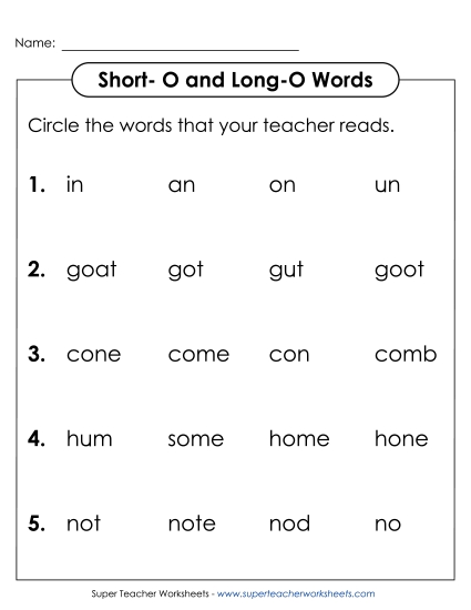 Listen and Circle: Long O and Short O (Printable PDF Worksheet)