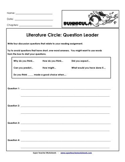 Literature Circles - Lit Circles: Question Leader (Printable PDF Worksheet)