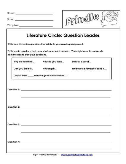 Literature Circles - Lit. Circles: Question Leader (Printable PDF Worksheet)