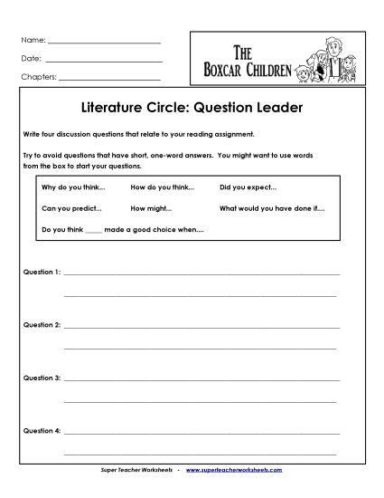 Literature Circles - Lit Circles: Question Leader (Printable PDF Worksheet)