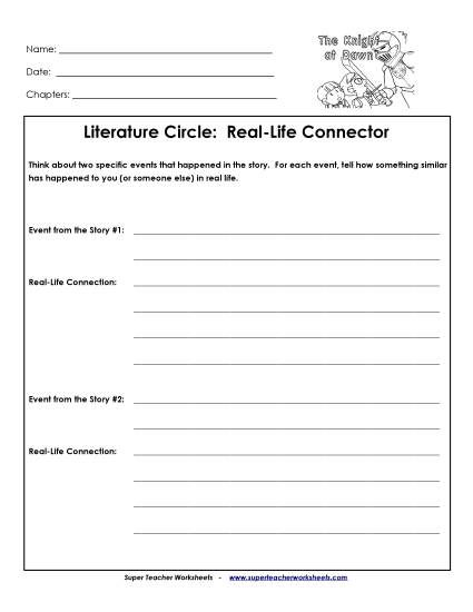 Knights at Dawn Literature Circles - Lit Circles: Real-Life Connector (Printable PDF Worksheet)