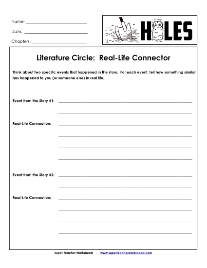 Literature Circles - Lit. Circles: Real Life Connector  (Printable PDF Worksheet)