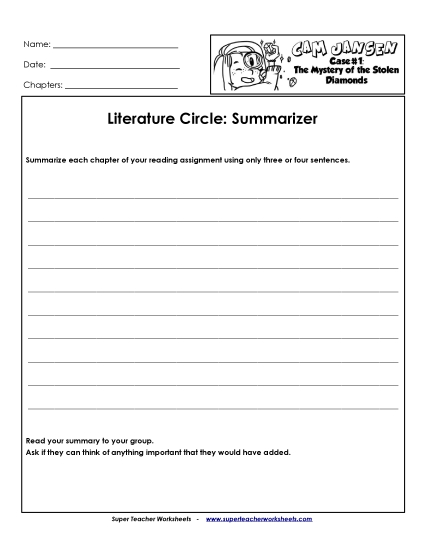 Literature Circles - Lit. Circles: Summarizer (Printable PDF Worksheet)