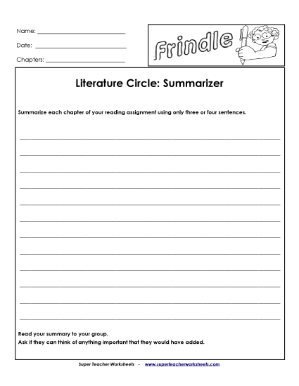 Literature Circles - Lit. Circles: Summarizer (Printable PDF Worksheet)