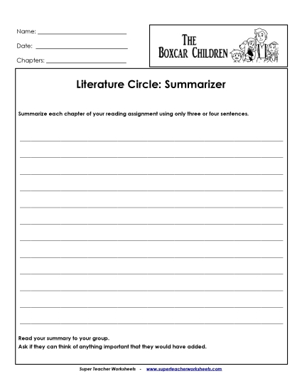 Literature Circles - Lit Circles: Summarizer (Printable PDF Worksheet)