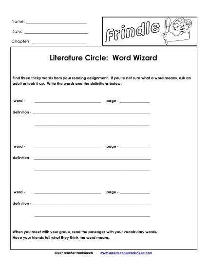 Literature Circles - Lit. Circles: Word Wizard (Printable PDF Worksheet)