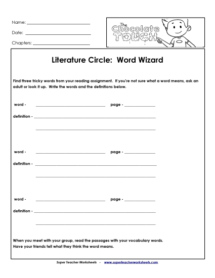 Literature Circles - Lit. Circles: Word Wizard (Printable PDF Worksheet)