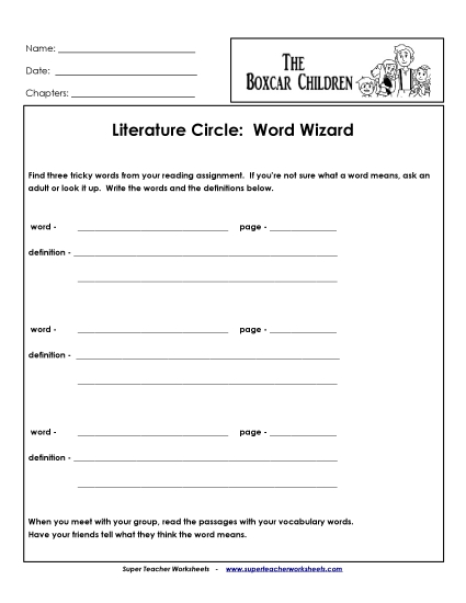 Literature Circles - Lit Circles: Word Wizard (Printable PDF Worksheet)
