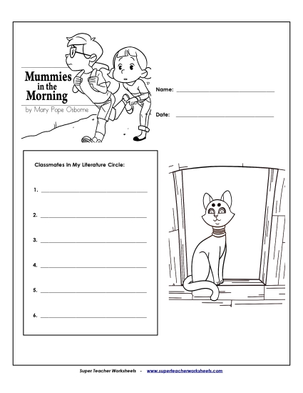 Mummies in the Morning Literature Circles - Literature Circles: Cover Page  (Printable PDF Worksheet)
