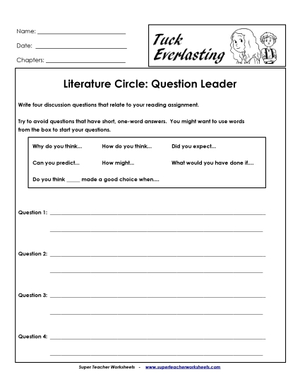 Literature Circles - Literature Circles: Question Leader (Printable PDF Worksheet)