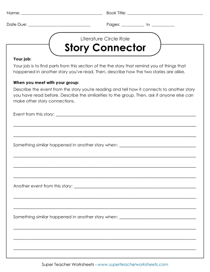 Literature Circle Roles - Literature Circles : Story Connector (Printable PDF Worksheet)