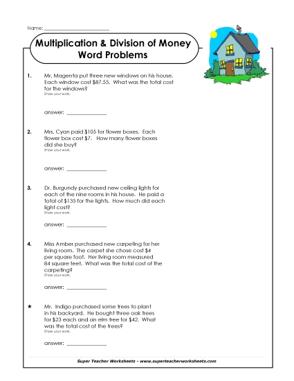 Long Division & Multiplication Word Problems (Printable PDF Worksheet)