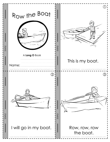 Vowels - Long O Mini-Book : Row, the Boat (Printable PDF Worksheet)