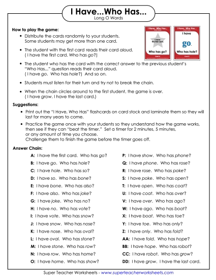Phonics - Long O Words (Printable PDF Worksheet)