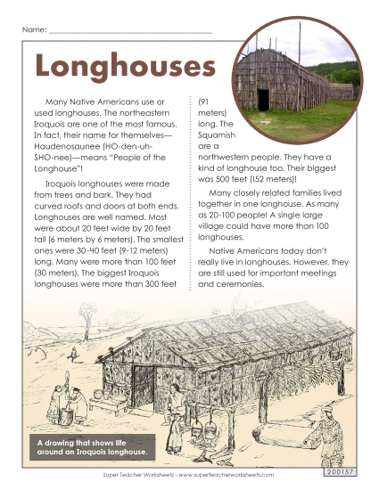 Reading Comprehension - Longhouses (Printable PDF Worksheet)