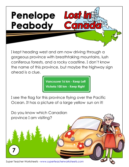 Penelope Peabody: Lost in Canada - Lost in Canada: British Columbia (Printable PDF Worksheet)