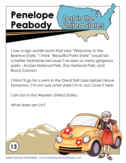 Lost in USA #13:&nbsp; Utah (Printable PDF Worksheet)