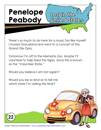 Lost in USA #22:&nbsp; Tennessee (Printable PDF Worksheet)