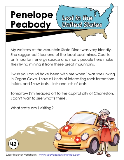 Lost in USA #42:&nbsp; West Virginia (Printable PDF Worksheet)