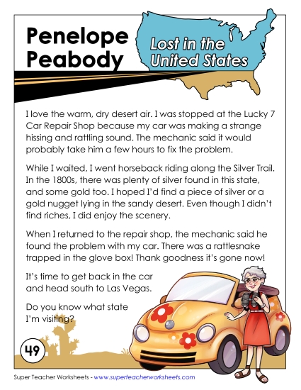 Lost in USA #49:&nbsp; Nevada (Printable PDF Worksheet)