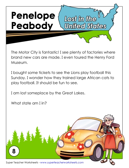 Lost in USA #8:  Michigan (Printable PDF Worksheet)
