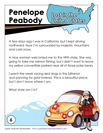 Mystery State Activities - Lost in USA:  Alaska (Printable PDF Worksheet)