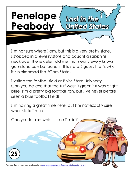 Mystery State Activities - Lost in USA:  Idaho (Printable PDF Worksheet)
