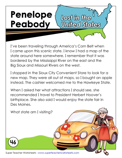 Mystery State Activities - Lost in USA:  Iowa (Printable PDF Worksheet)