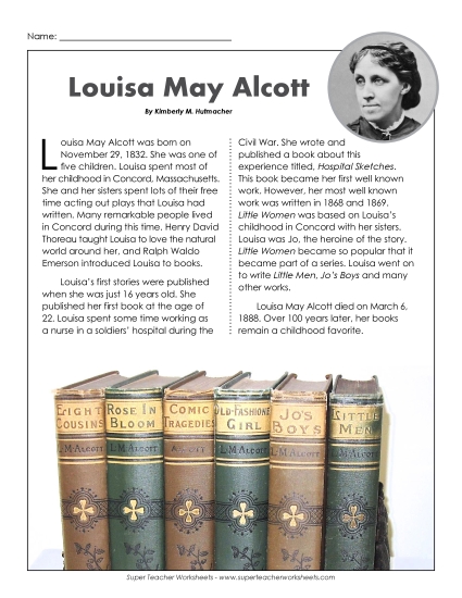 Biography - Louisa May Alcott (Biographical) (Printable PDF Worksheet)