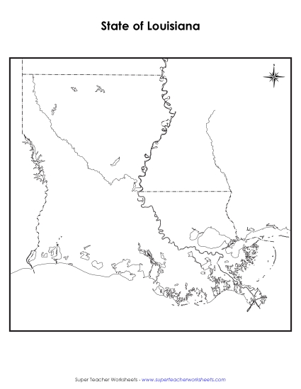 Maps - Louisiana Map (Blank) (Printable PDF Worksheet)
